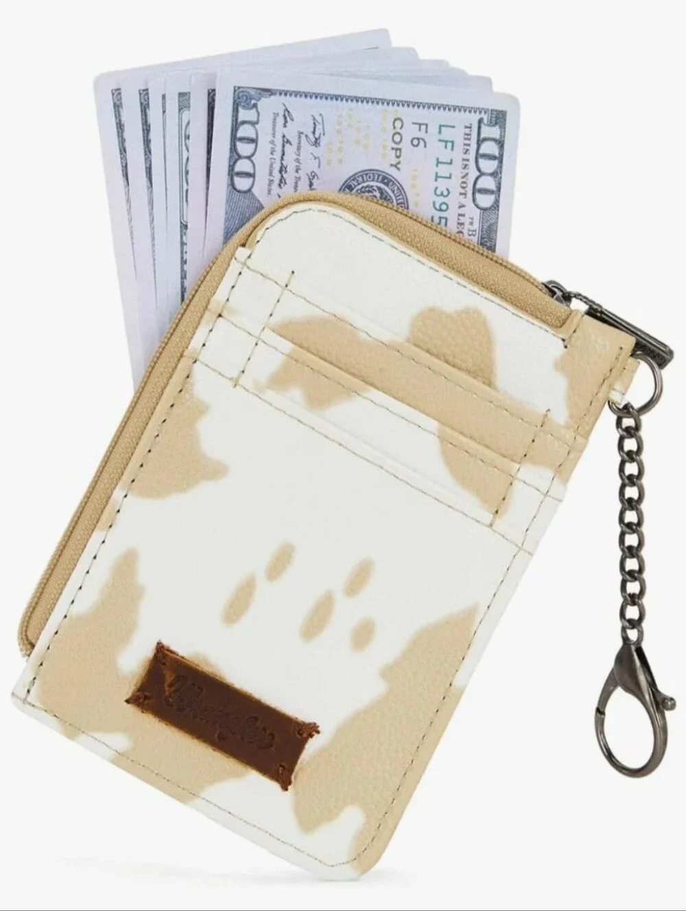 Wrangler CowPrint Zip Card‎ Wallet with Keychain